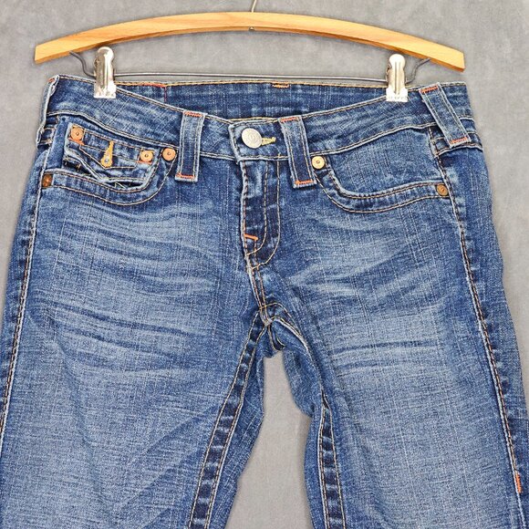 Vtg True Religion Denim Joey Low Rise Flare Jeans Twisted Seam Womens 27 A5-2 - Picture 2 of 10